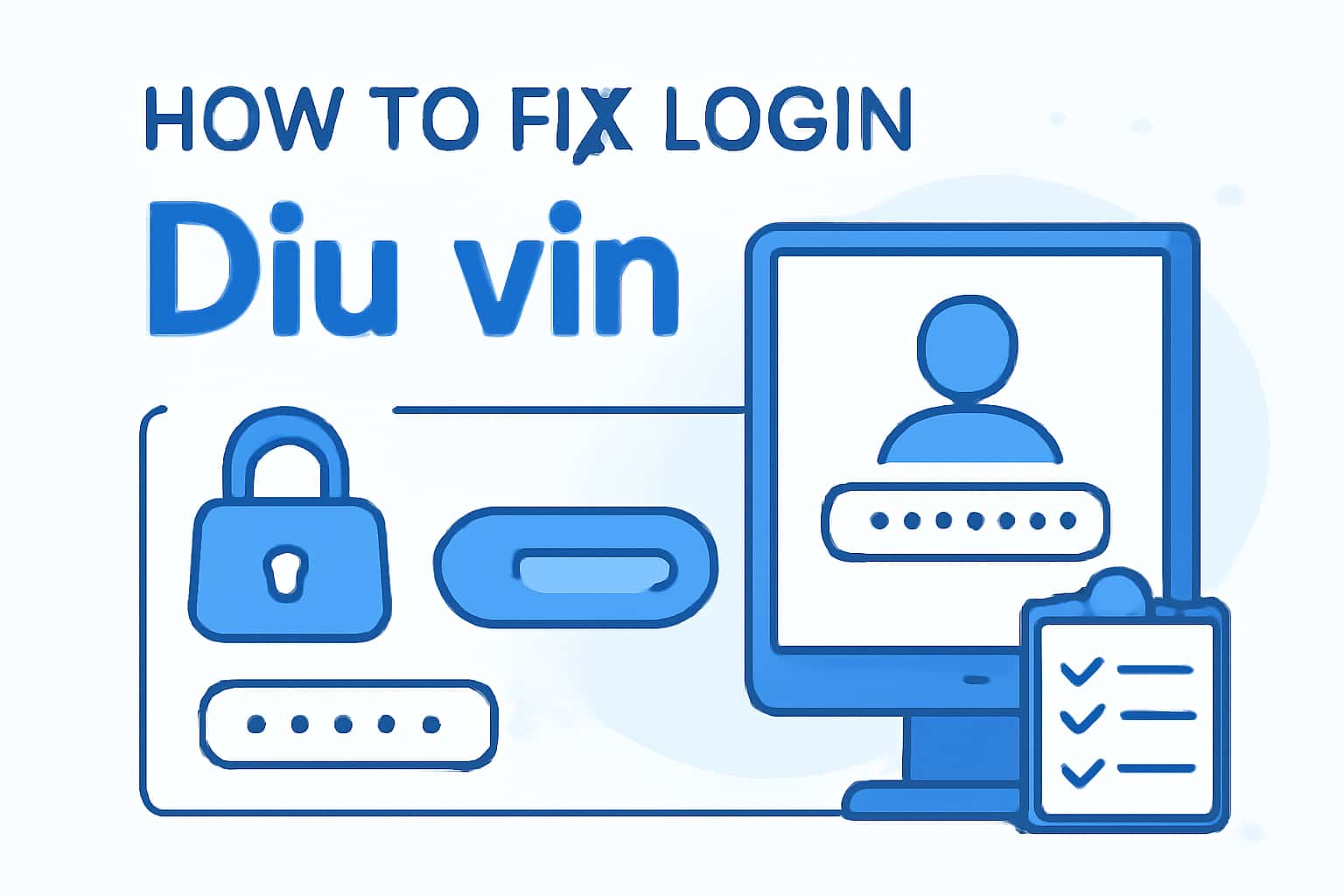 An informational scene depicting troubleshooting steps for Diu vin login issues.
