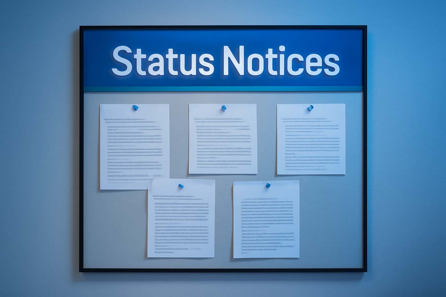 Informational scene displaying Diu vin Status Notices with essential updates and notifications.