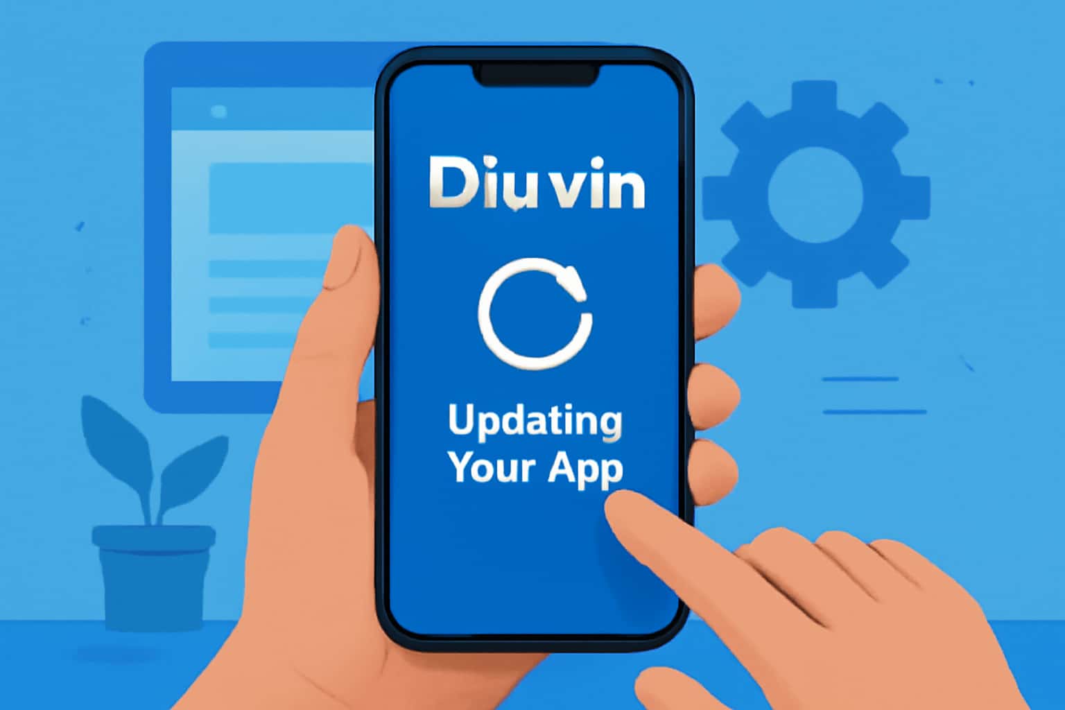 An informational scene showcasing the process of updating the Diu vin app.